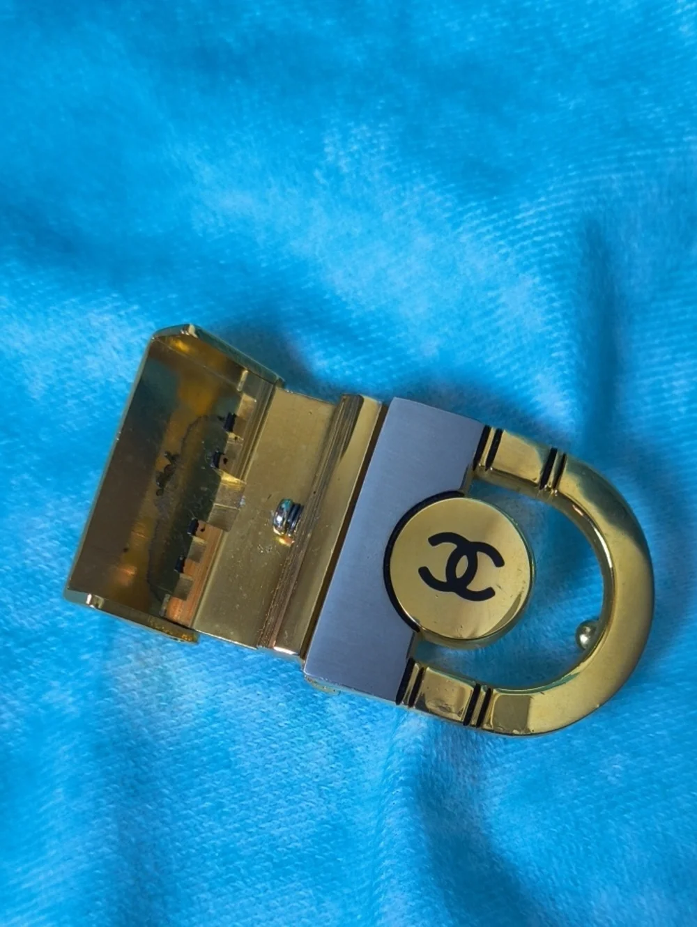 CHANEL Vintage Gold Gray Tone CC Logo Belt Buckle Accessory